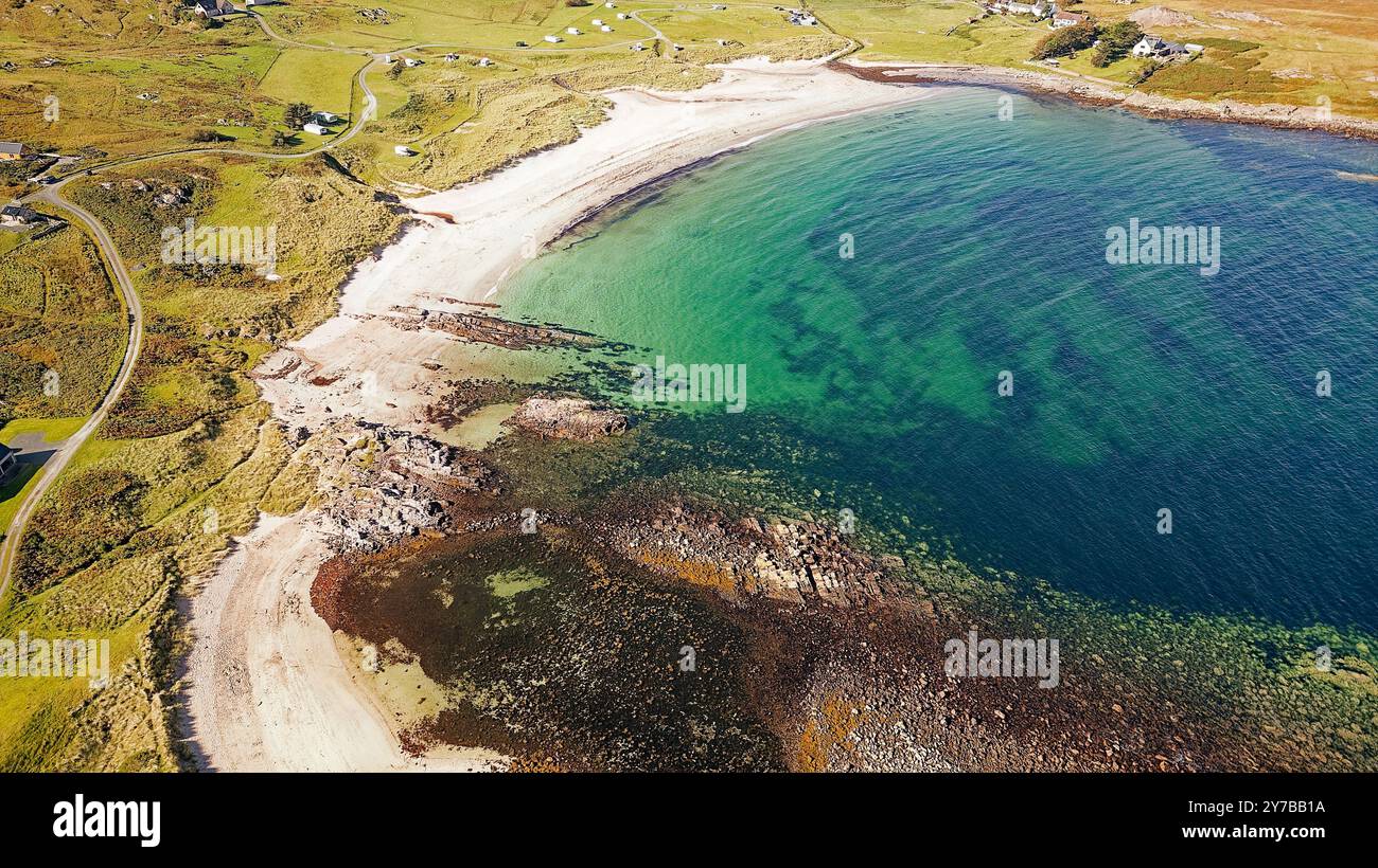 Mellon Udrigle Hamlet Highland Schottland Spätsommer der Sandstrand und das blaue grüne Meer Stockfoto