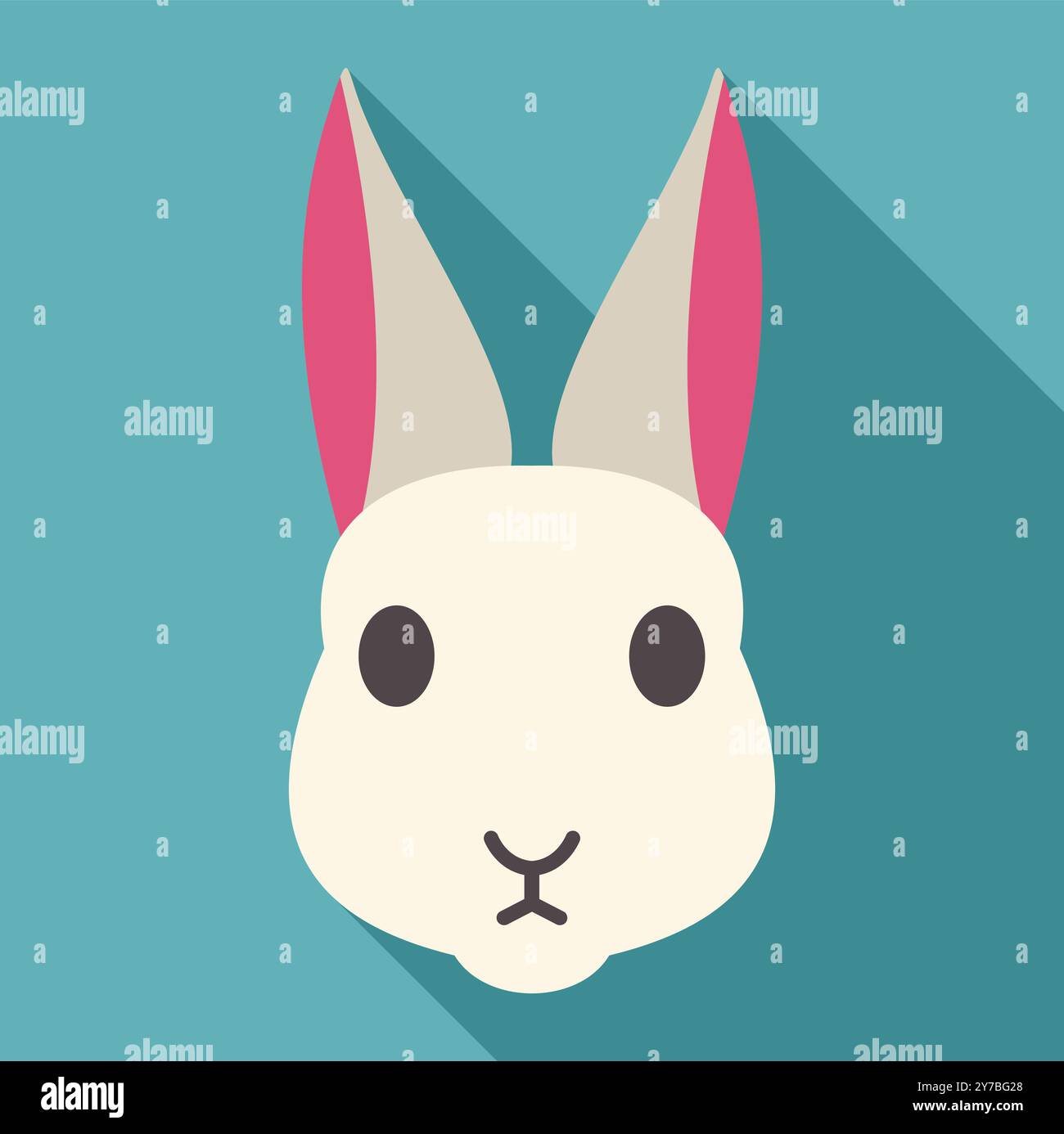 Minimalistische Vektor-Illustration eines weißen Kaninchengesichts auf einem blauen Hintergrund, perfekt für Tierliebhaber Stock Vektor