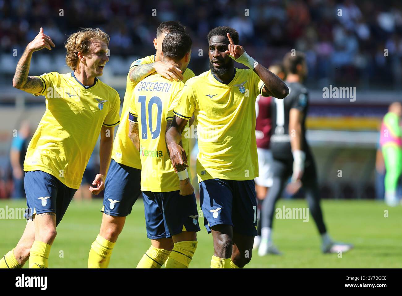 Boulaye Dia feiert, nachdem er am 29. September 2024 im Olympia-Stadion Grande Torino i beim Spiel der Serie A zwischen dem FC Turin und der SS Lazio Torino Torino erzielte Stockfoto