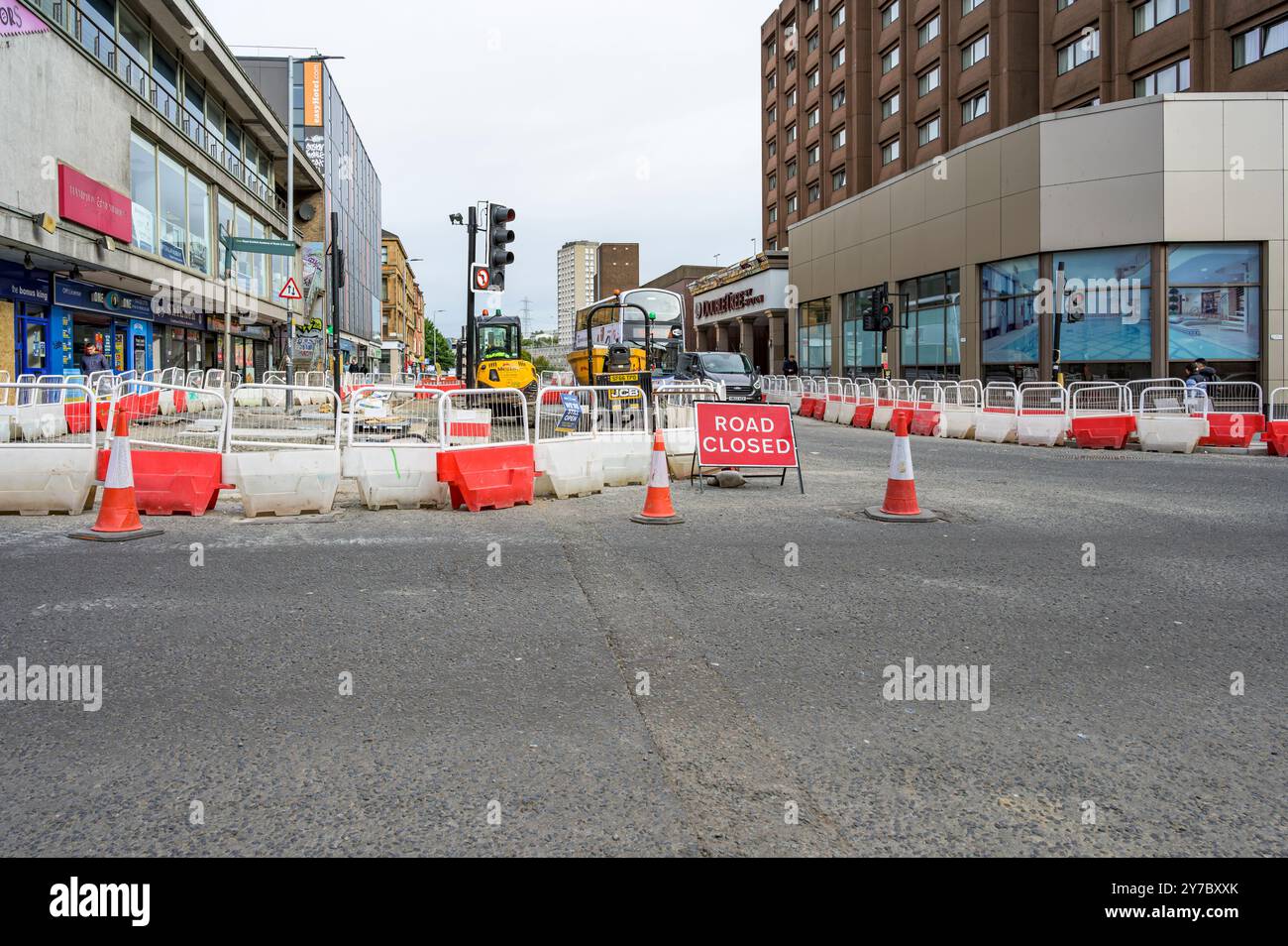 Straßenarbeiten an der Cambridge Street, Glasgow, Schottland, Großbritannien, Europa Stockfoto