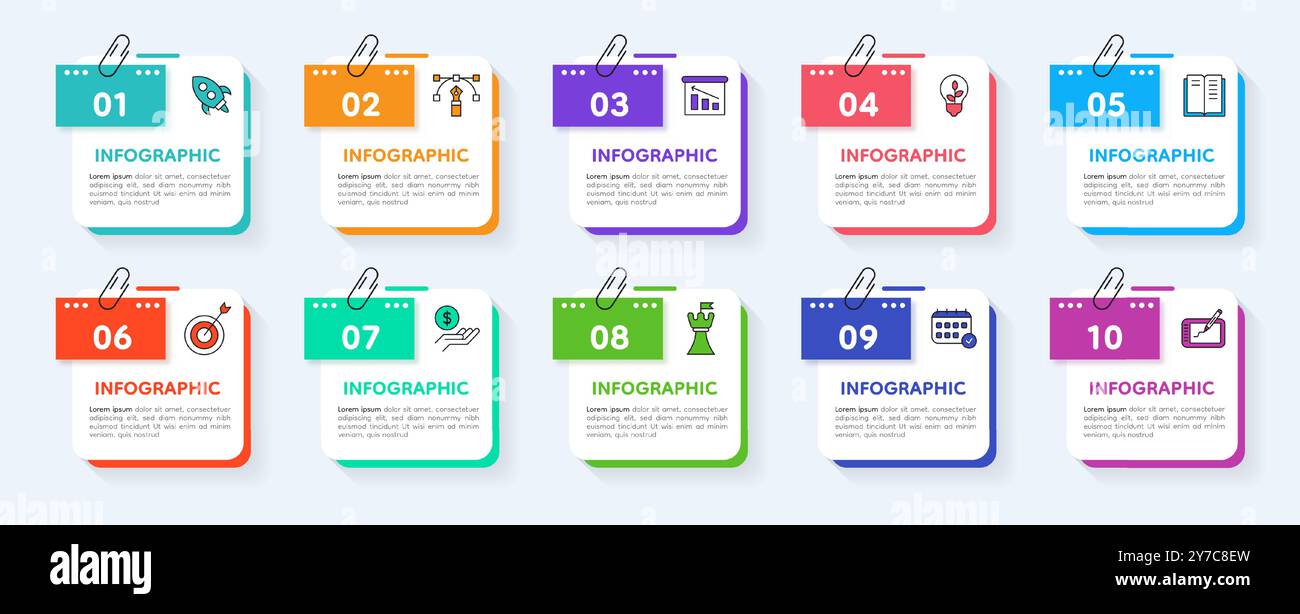 Infografik. Feld für Text. Grafische Papierschritte. Informationshinweis. Kalender mit Nummer. Info-Frame für Zeitachse. Strategiepräsentation. Projektprozessdiagramm. Vektor-Infografik-Layout-Elemente festgelegt Stock Vektor