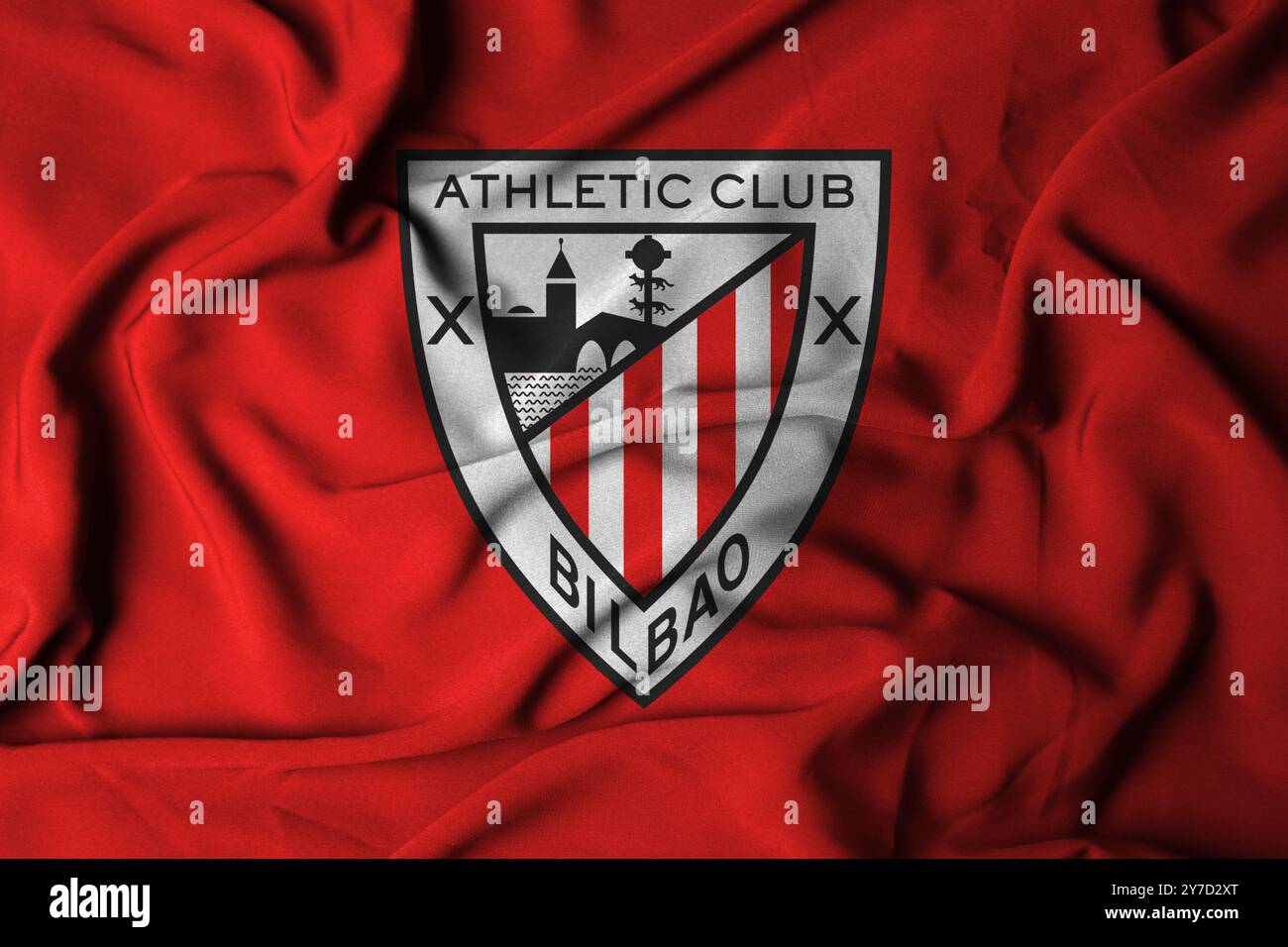 Pringsewu, Lampung; 1. Oktober 2024; Selective Focus Flag Logo Textur athletischer bilbao fc Fußballverein Hintergrund, 3D-Illustration Stockfoto