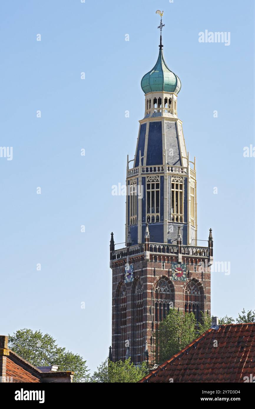 Historische Altstadt von Enkhuizen, Turm der Zuiderkerk Kirche, Enkhuizen, Nordholland, Westfriesland, Niederlande Stockfoto