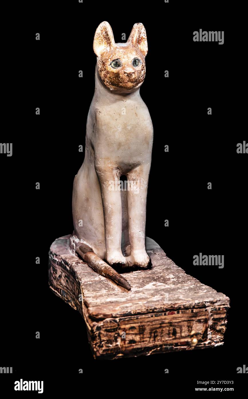 Sarg für eine Katzenmumie, aus der Ausstellung: Ramses der große und das Gold der Pharaonen, Köln, Nordrhein-Westfalen, Deutschland, Europa Stockfoto