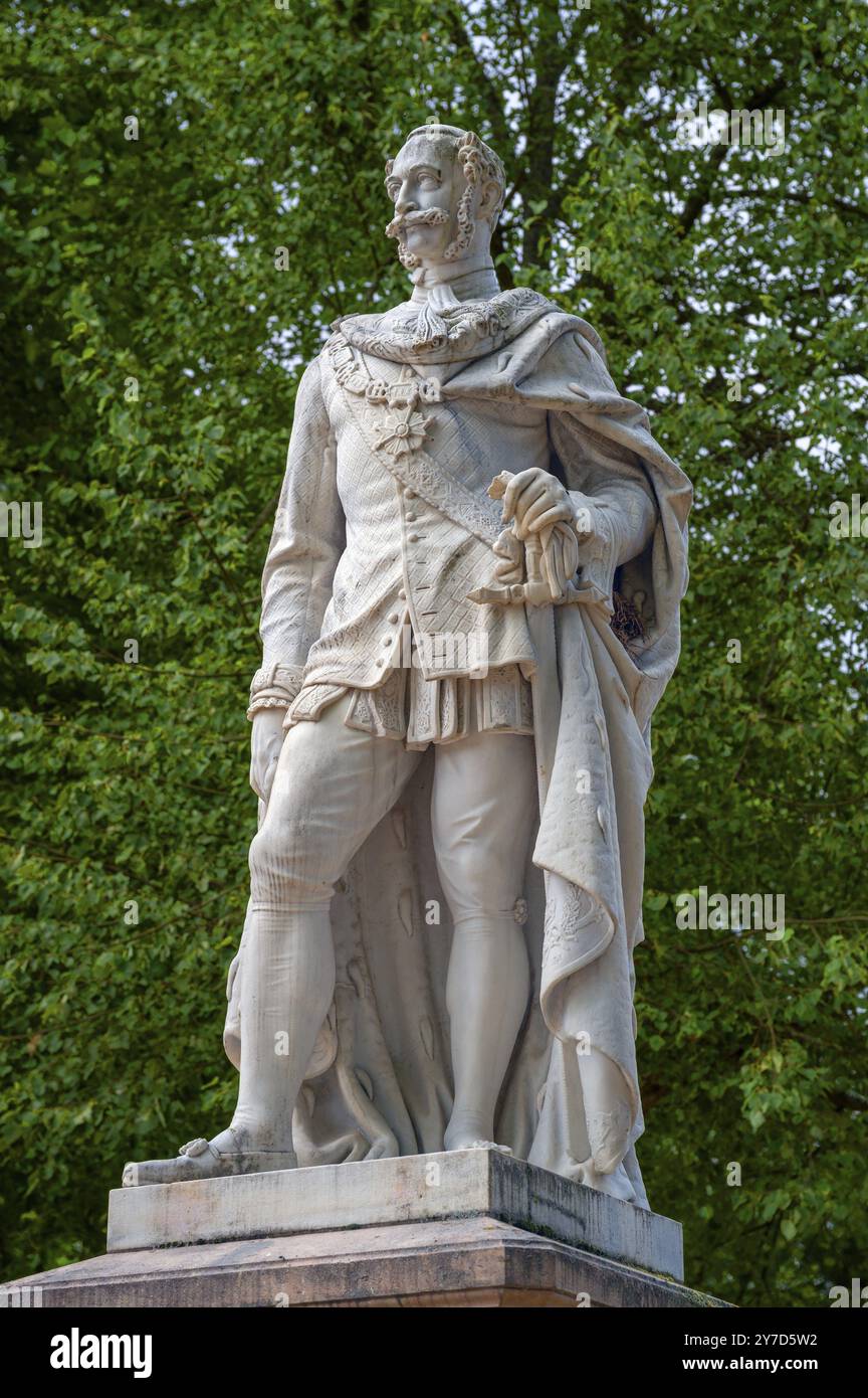 Skulptur von Max II. König von Bayern, lebte von 1811 bis 1864, Kurgarten Heilbad Kissingen, Bad Kissingen, Niederfranken, Bayern, Deutschland, Europa Stockfoto