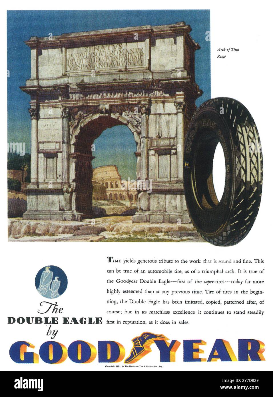 1931 Goodyear Double Eagle Reifenanzeige - Arch of Titus Rome Stockfoto