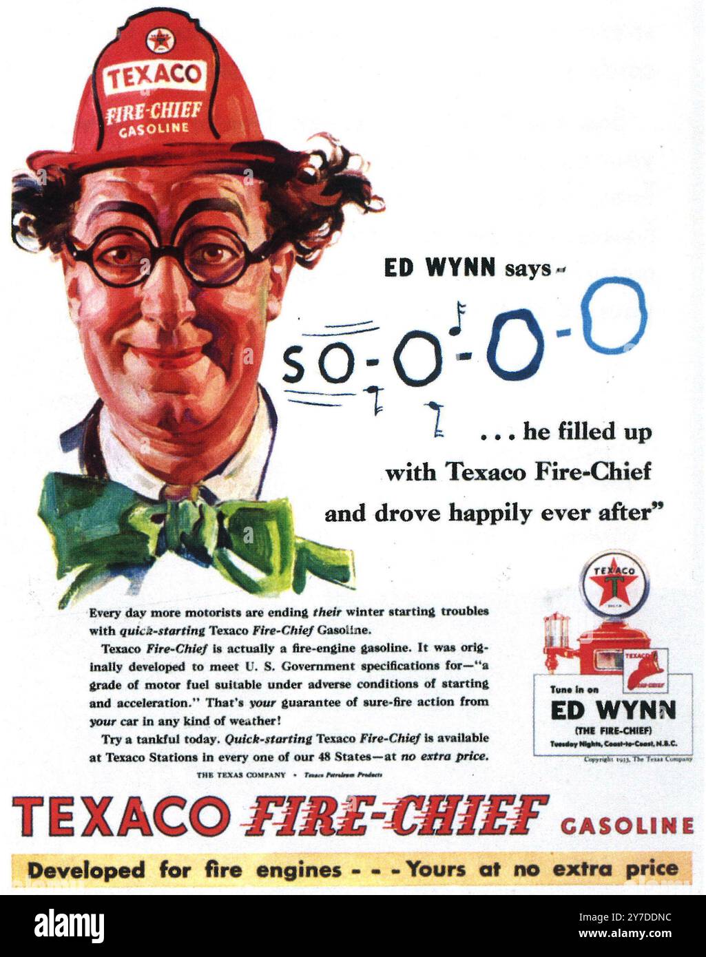 1933 Texaco Fire Chief Benzoline Ad - Ed Wynn Stockfoto