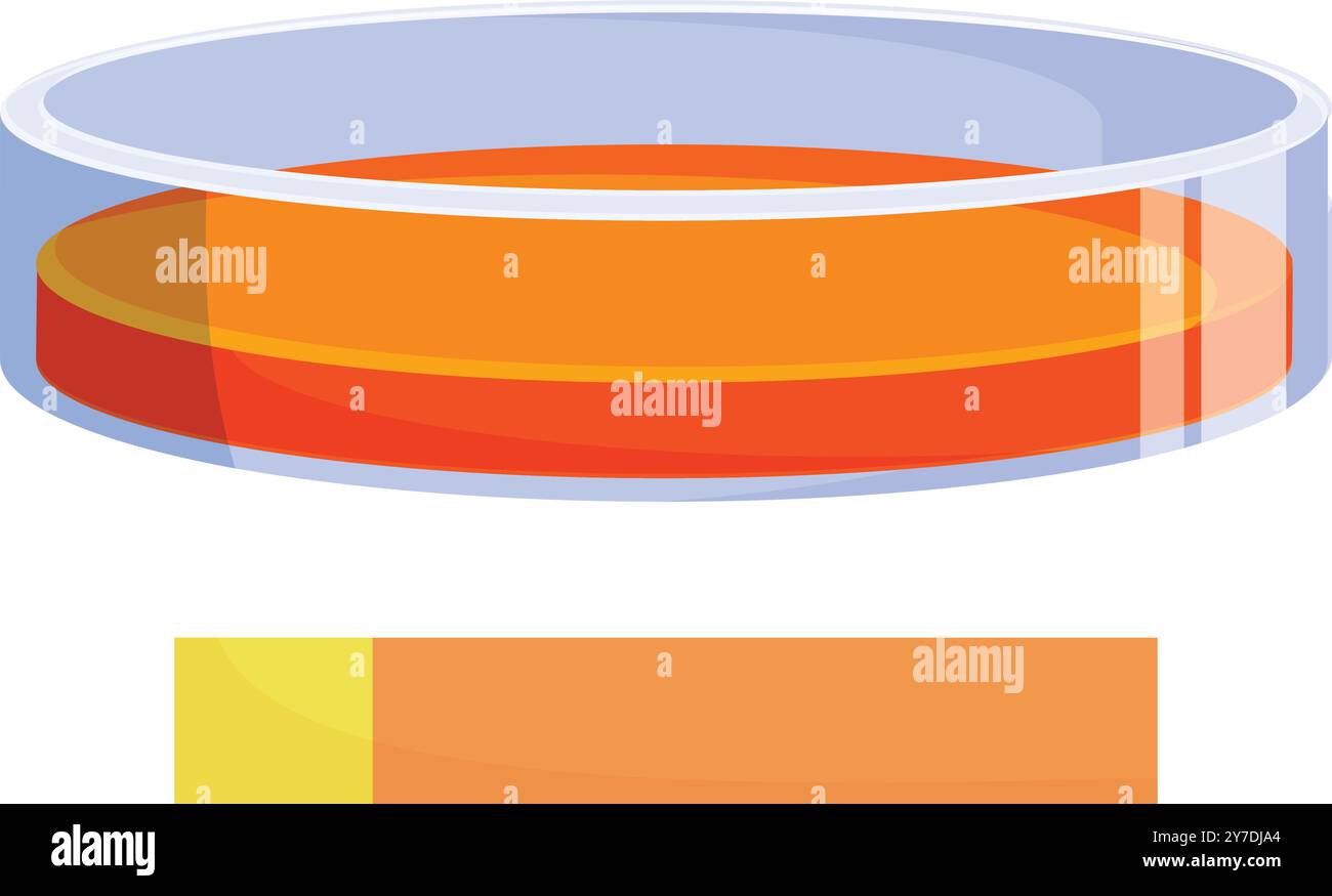 Petrischale gefüllt mit einer orangefarbenen Flüssigkeit steht bereit für wissenschaftliche Experimente Stock Vektor