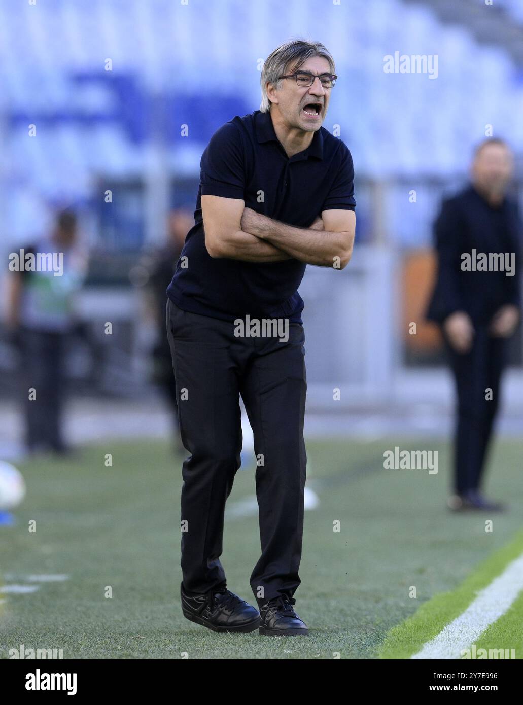 Rom, Italien. September 2024. Roma-Cheftrainer Ivan Juric reagiert auf ein Fußballspiel der Serie A zwischen Roma und Venedig am 29. September 2024 in Rom. Quelle: Alberto Lingria/Xinhua/Alamy Live News Stockfoto