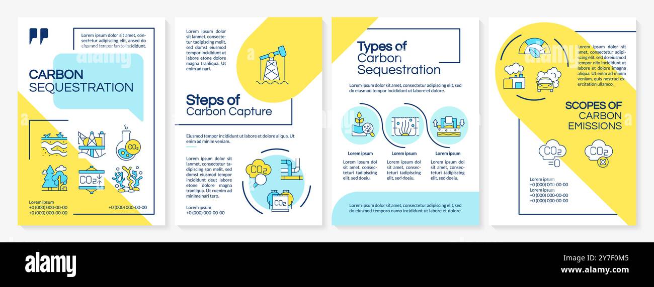 Arten der blauen und gelben Broschürenschablone für die Kohlenstoffsequestrierung Stock Vektor
