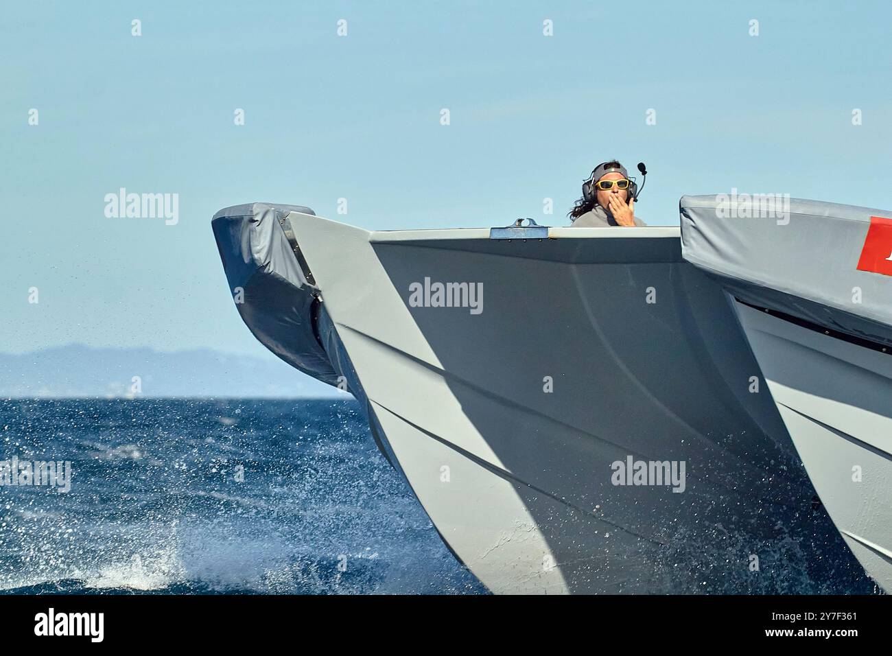 Barcelona, Spanien. September 2024. 2024 America's Cup - Barcelona, Spanien Endrunde Robin LVC: Momente des technischen Problems für Luna Rossa und disqualifiziert für RRS41 Crew Portrait FOTO: © Alexander Panzeri/PPL Credit: PPL Limited/Alamy Live News Stockfoto