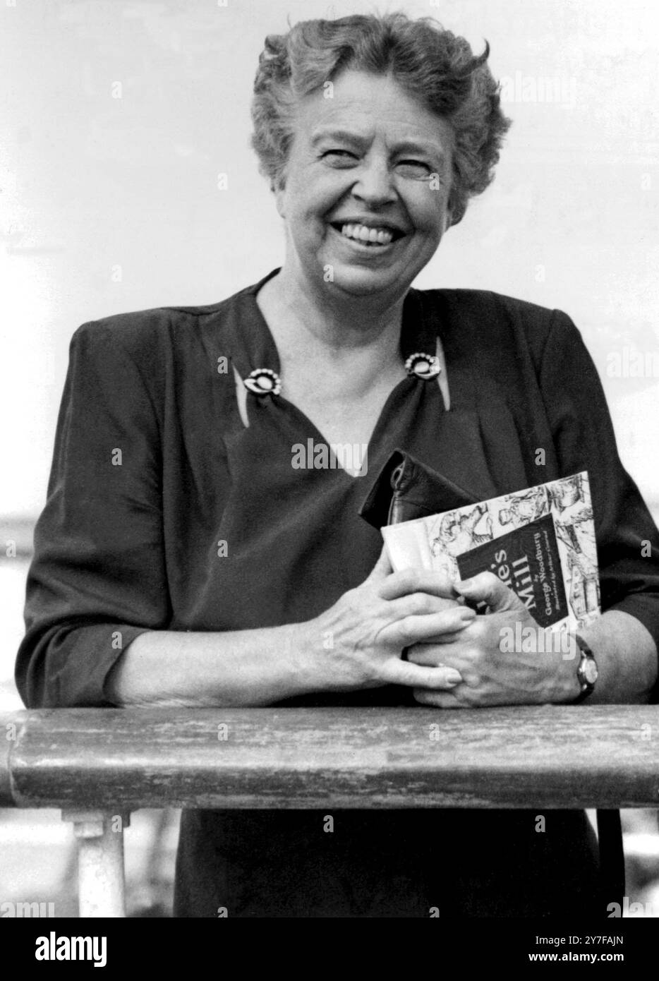 Frau Franklin D. Roosevelt gehörte zu den Passagieren des Schiffes "America" der United States Lines, das heute in Southampton ankerte. Frau Roosevelt, die Vorsitzende der UN-Menschenrechtskommission ist, hat heute Morgen am 20. September 1948 in einem Interview an Bord des Schiffes Optimismus für die Vereinten Nationen zum Ausdruck gebracht Stockfoto