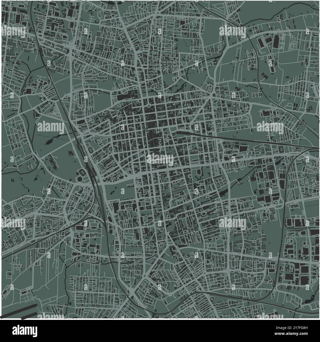 Karte von Lodz in Polen in einem glatten dunklen Stil. Enthält mehrschichtigen Vektor mit Straßen, Wasser, Parks usw. Stock Vektor