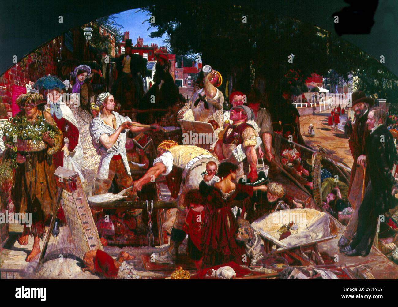 In the Sweat of the Face shalt Thou Eat Bread Work von Ford Maddox Brown (1868) Ford Madox Brown (16. April 1821 bis 6. Oktober 1893) war ein englischer Maler moralischer und historischer Themen, der durch seine unverwechselbare grafische und oft hogarthische Version des präraffaelistischen Stils bekannt war. Obwohl er eng mit der Pre-Raphaelite Brotherhood verbunden war, war er nie Mitglied. Browns wichtigstes Gemälde war das Werk (1852–1865), das er in einer Sonderausstellung zeigte. Es versuchte, die Gesamtheit der sozialen Erfahrung in der Mitte-viktorianischen Welt in einem einzigen Bild darzustellen, das Stockfoto