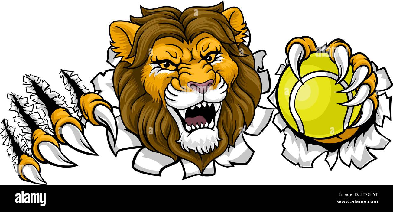 Löwen-Tennis-Ball-Tiersport-Team-Maskottchen Stock Vektor