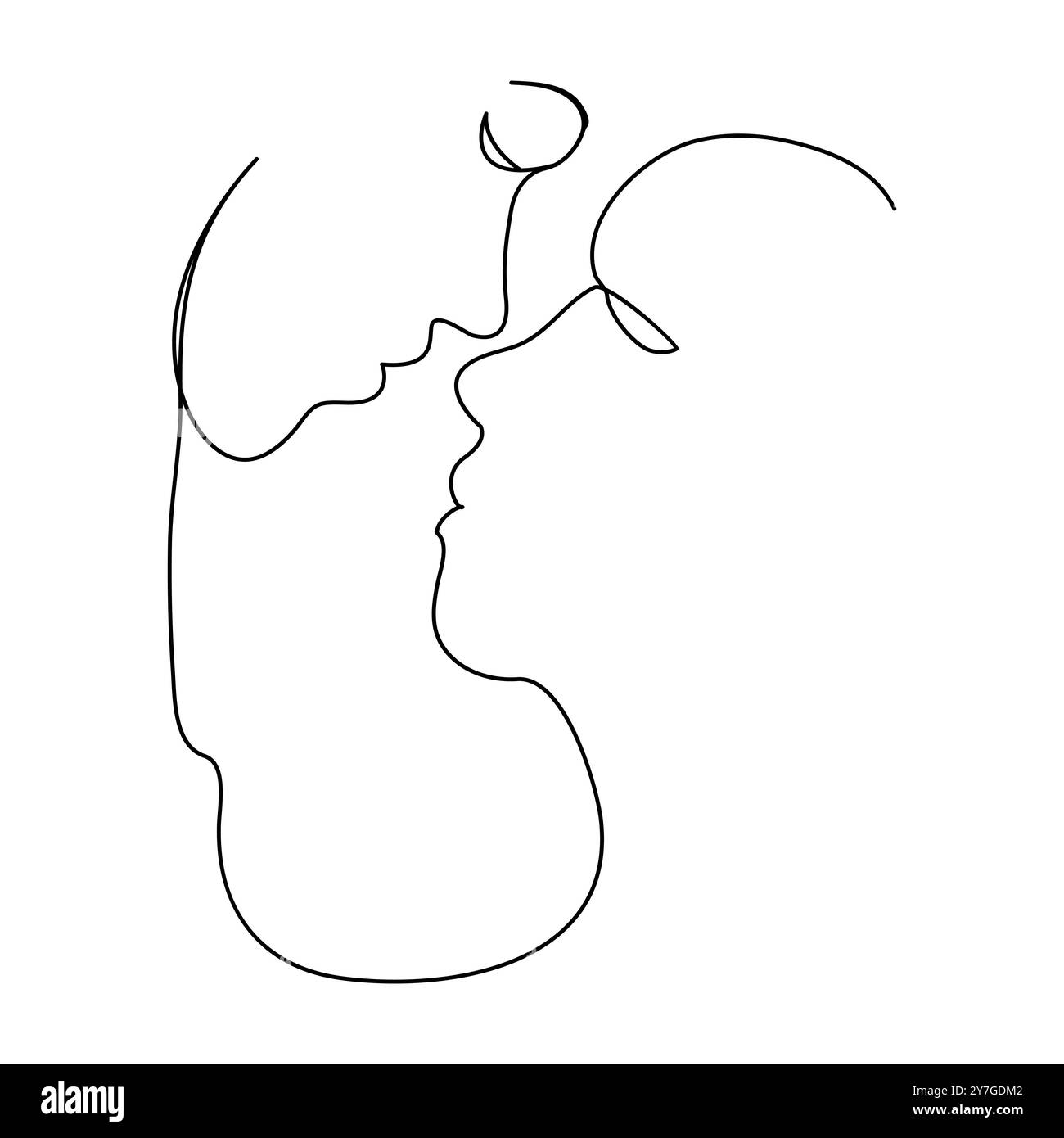 Paar Hochzeit Kuss und Umarmung Datum Oneline kontinuierliche einzelne Linie Kunst eine Linie Zeichnung des umarmenden Paar Vektor Minimalismus. Mit einer Hand gezeichnet Stock Vektor