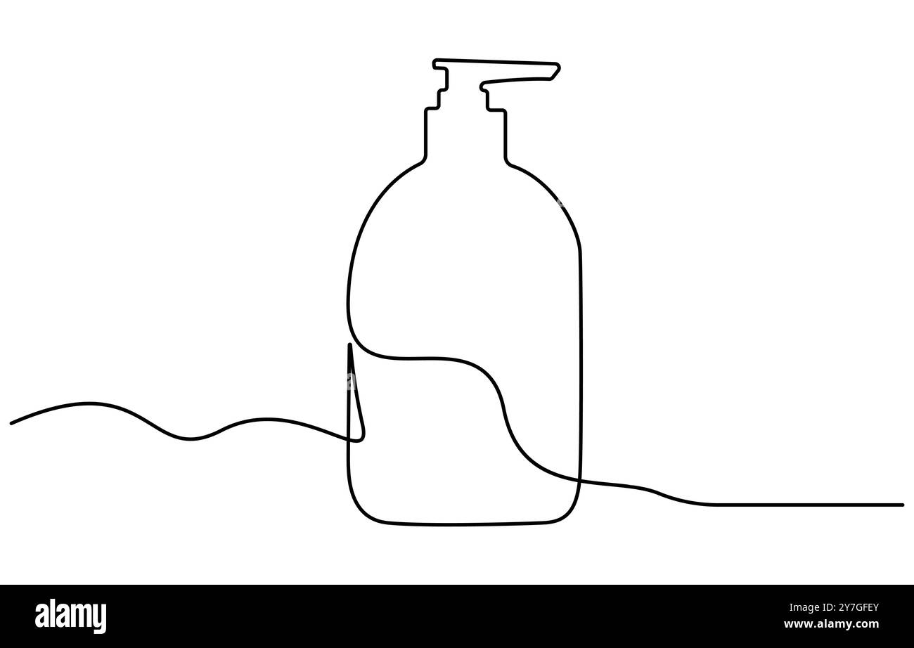 Shampoo Flasche kontinuierliche eine Linie Zeichnung Vektor Illustration, kontinuierliche eine Linie Zeichnung der kosmetischen Flasche mit Pumpe. Eine Linienzeichnung Stock Vektor