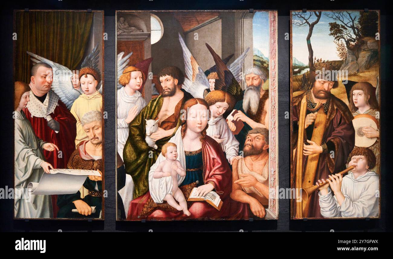 The Heavenly Concert, Le Concert Céleste, Paris, Frankreich (?), 1510-1515, Malerei auf Holz (Eiche), der Künstler wurde sowohl vom italienischen Renaissance-Italien als auch von Albrecht Dürer, Nationalmuseum des Mittelalters, Musée de Cluny, Paris, beeinflusst. Frankreich. Stockfoto