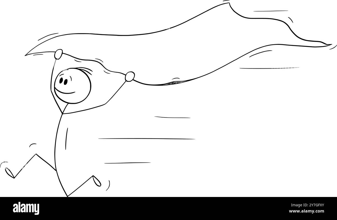 Person läuft und hält leeres Blatt Papier, Vektor-Zeichentrickstab-Figur oder Charakterillustration. Stock Vektor