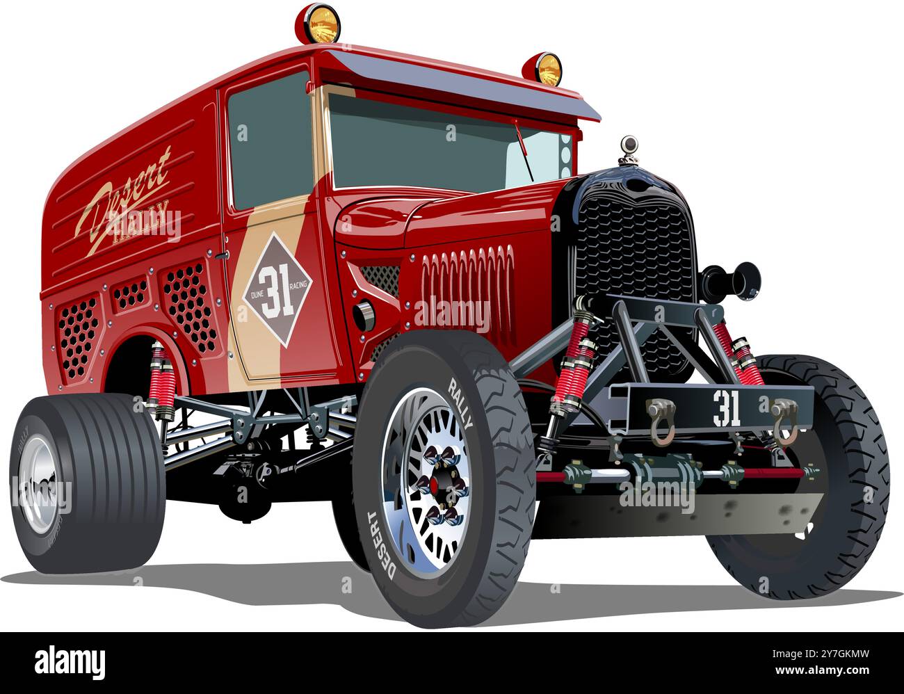 Maßgeschneidertes, fiktionales Retro-Rennwagen-Konzept. Verfügbares EPS-10-Vektorformat, getrennt durch Gruppen und Ebenen, mit Transparenzeffekten für die Neufärbung mit einem Klick Stock Vektor