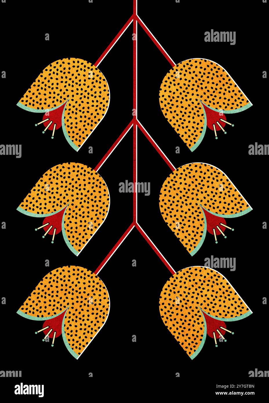 Abstrakte Blumenkunst In Schwarz Und Gelb Stockfoto