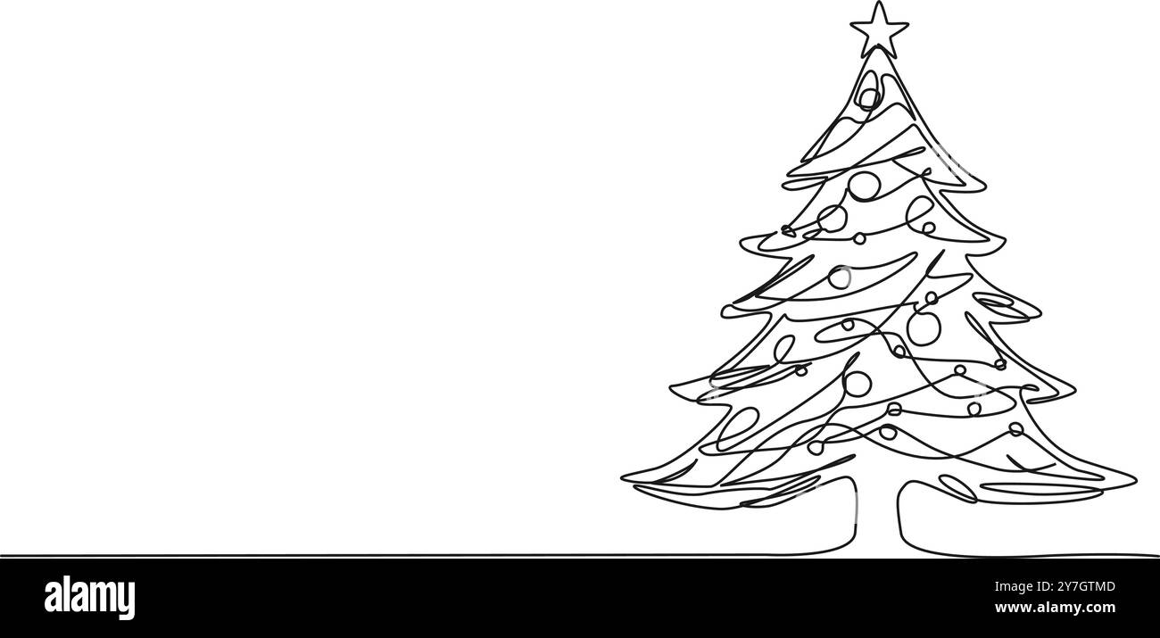 Durchgehende einzeilige Zeichnung des weihnachtsbaums, Strichgrafik-Vektorillustration Stock Vektor