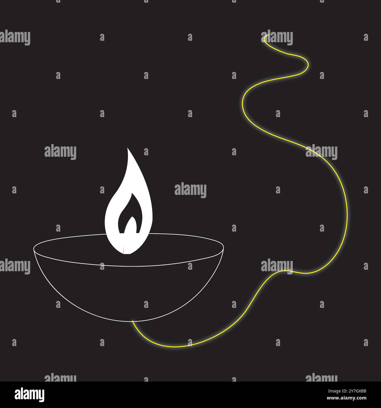 Eine minimalistische Linienkunst von Flamme und Weihrauch auf schwarzem Hintergrund für Diwali, Eid, Weihnachten und andere religiöse Feste Stock Vektor