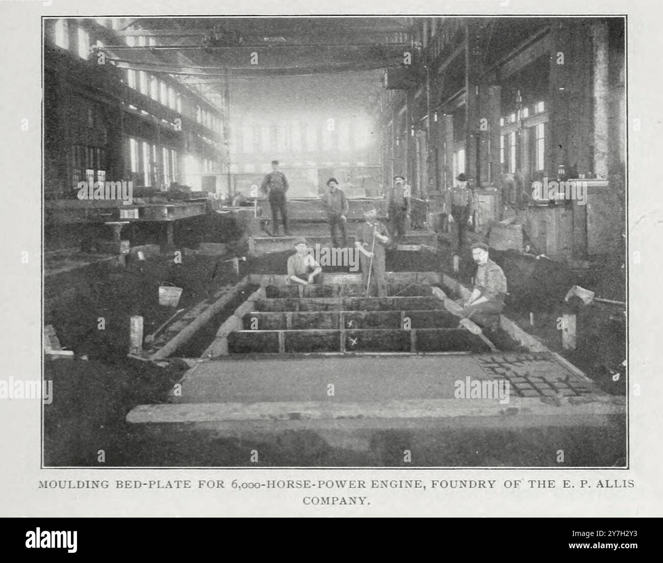 Formbettplatte E. P. ALLIS CO., MILWAUKEE. U S.A. AUS DEM ARTIKEL EINE UBERSICHT ÜBER DIE MODERNE GIESSEREIPRAXIS. Von Percy Longmuir vom Engineering Magazine gewidmet dem Industrial Progress Band XX 1900 - 1901 The Engineering Magazine Co Stockfoto