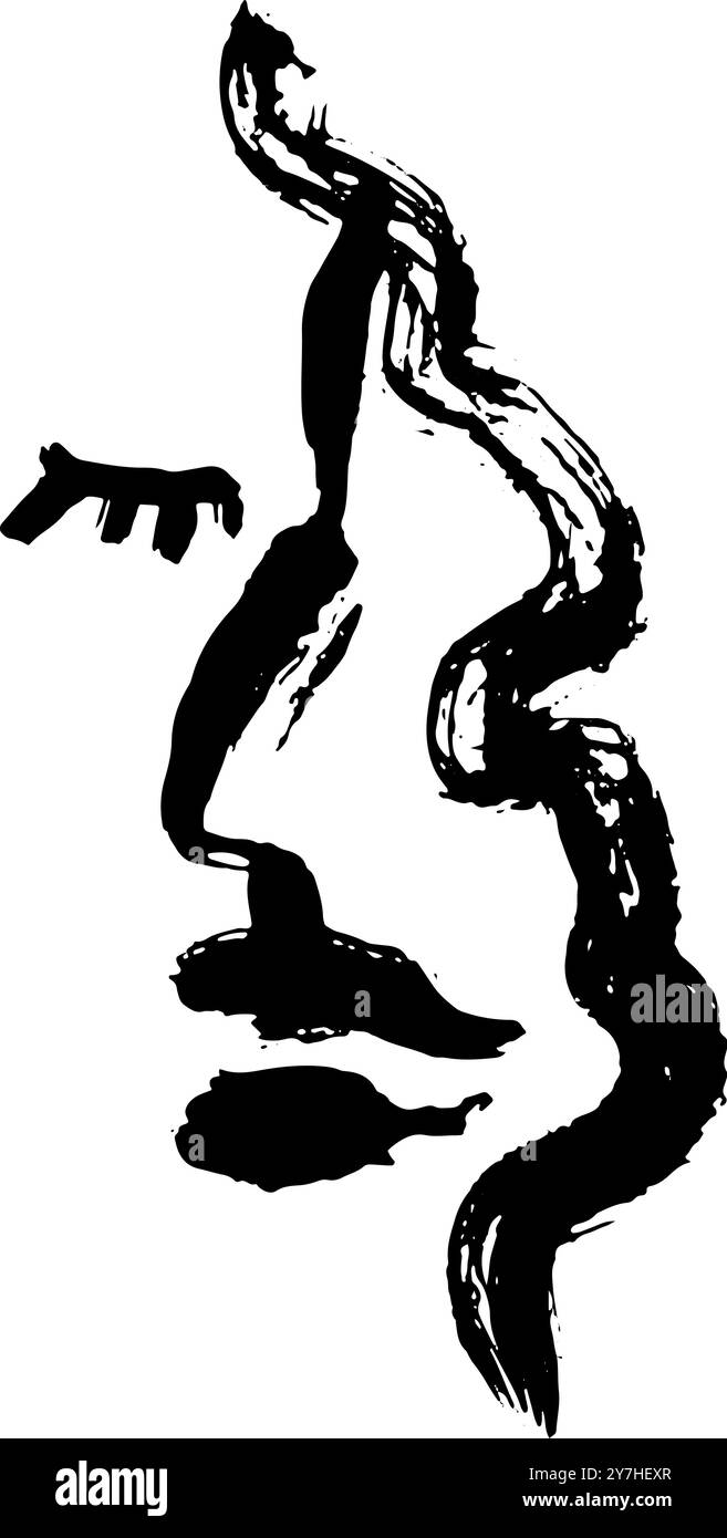 Zeitgenössisches Trockenes Pinsel Abstraktes Modernes Mädchen Porträt. Stock Vektor