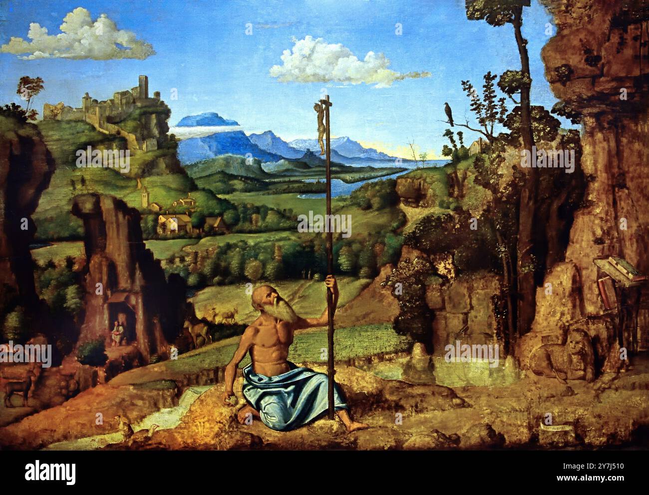 St. Jerome in der Wildnis 1495 von Giovanni Battista Cima da Conegliano (Werkstatt) 15. Jahrhundert, Italien, Italienisch. ( Conegliano 1459/1460, 1517/1518 ) Stockfoto