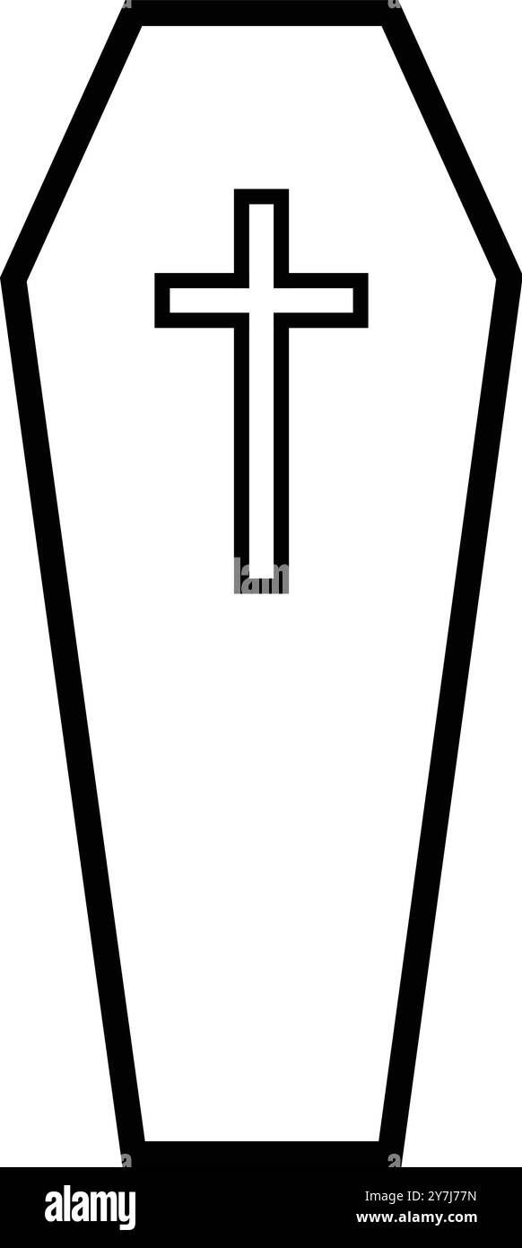 Sarg-Symbol, hölzerne Sarg-Linie, Kreuz-Sarg-Symbol, Grabschild Stock Vektor