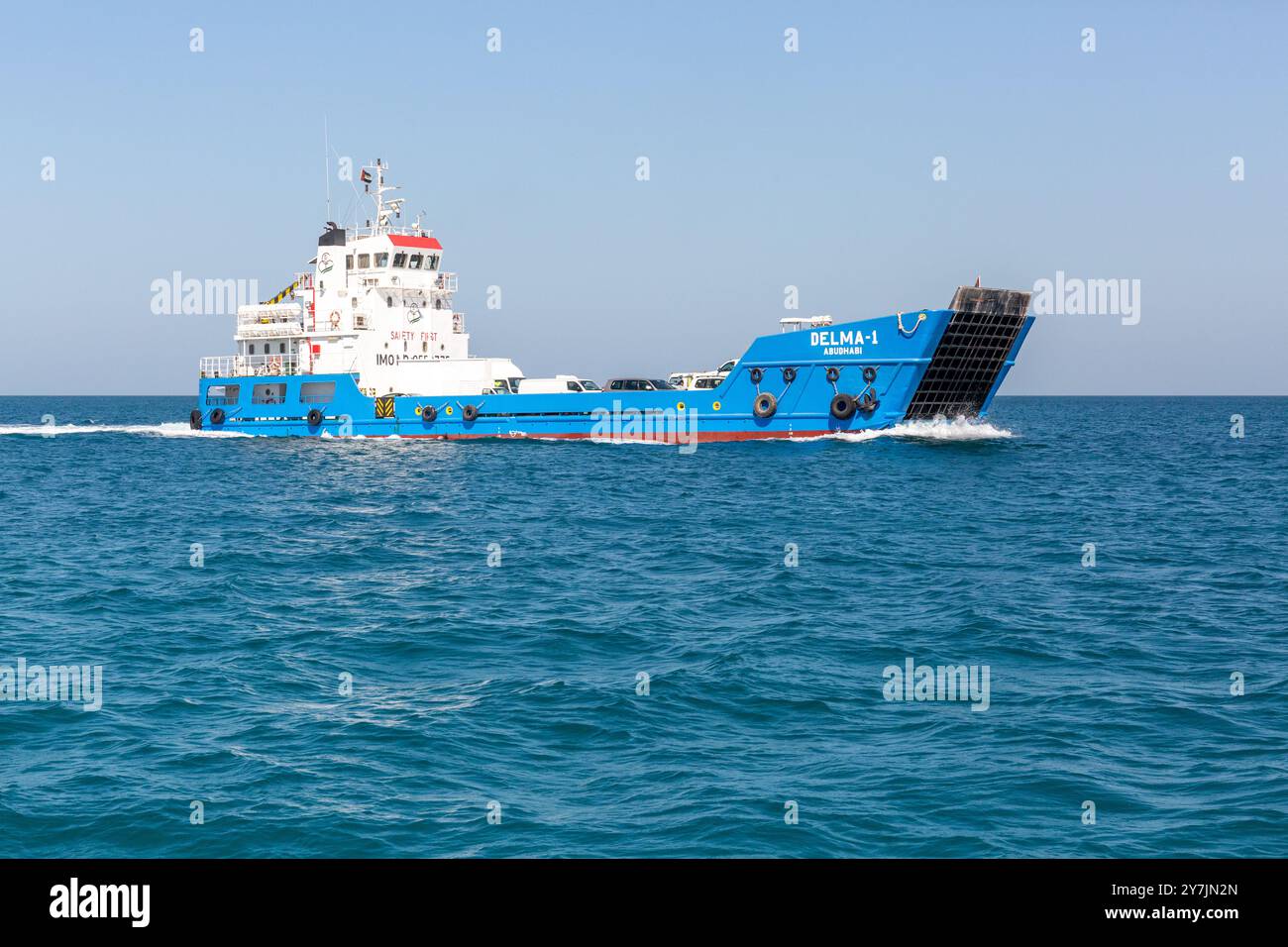 Delma-1 Autofähre, Sir Baniyas Island, Abu Dhabi, VAE Stockfoto