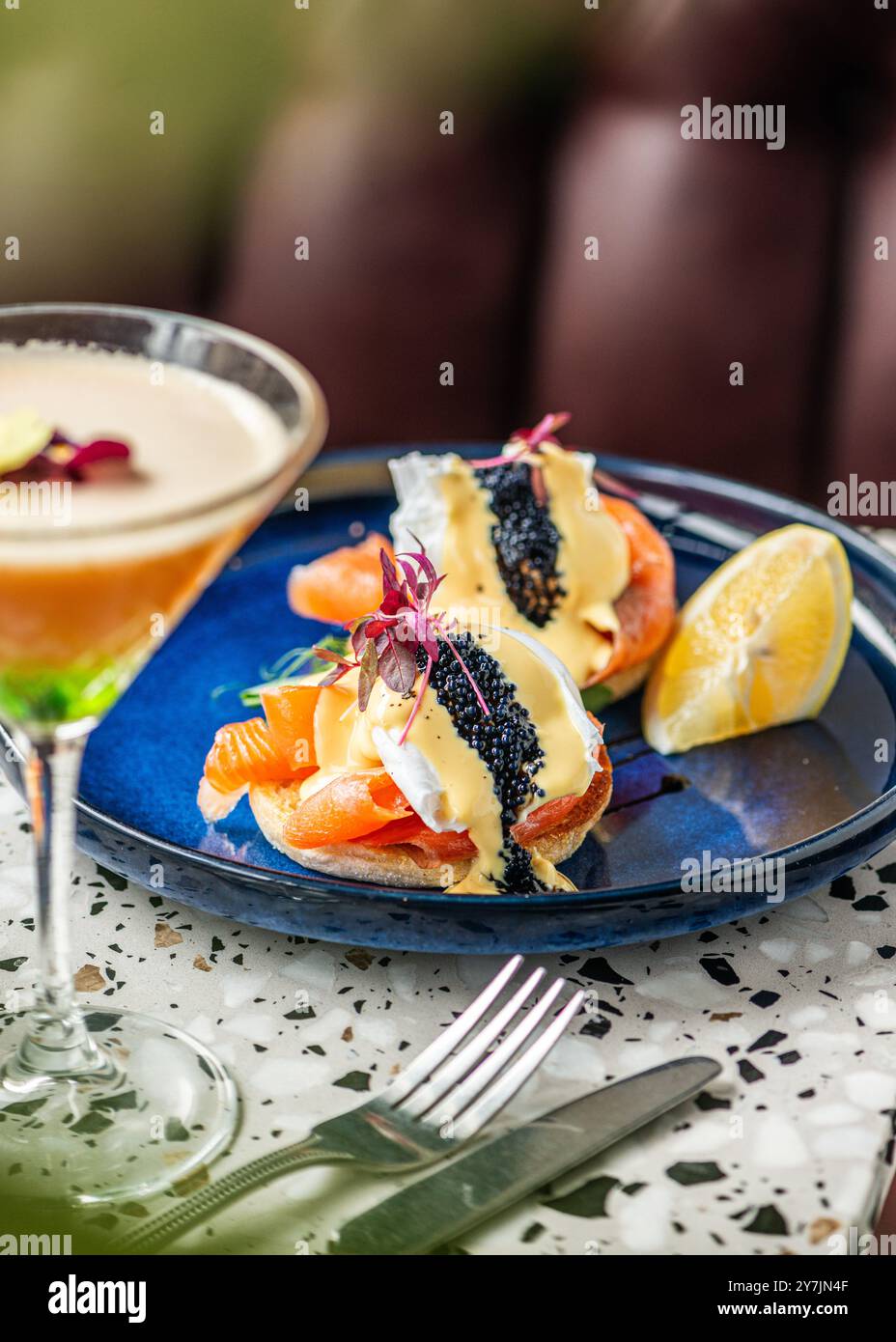 Eggs Royale schottischer Räucherlachs. Stockfoto