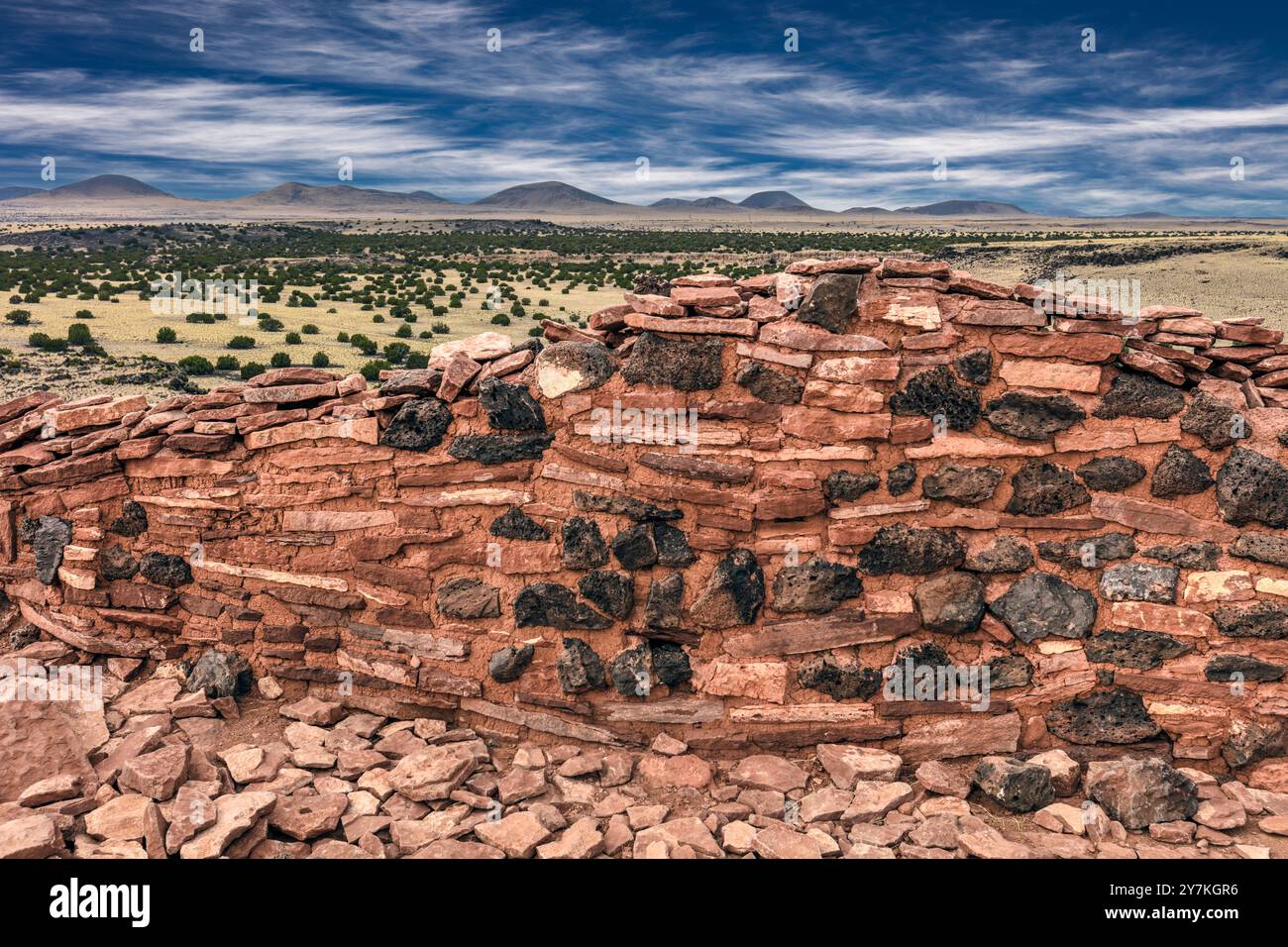 Fantastische Mauerwerk mit Schlacken und Sandstein, die Zitadelle 1100 AD, Wupatki National Monument, Arizona Stockfoto
