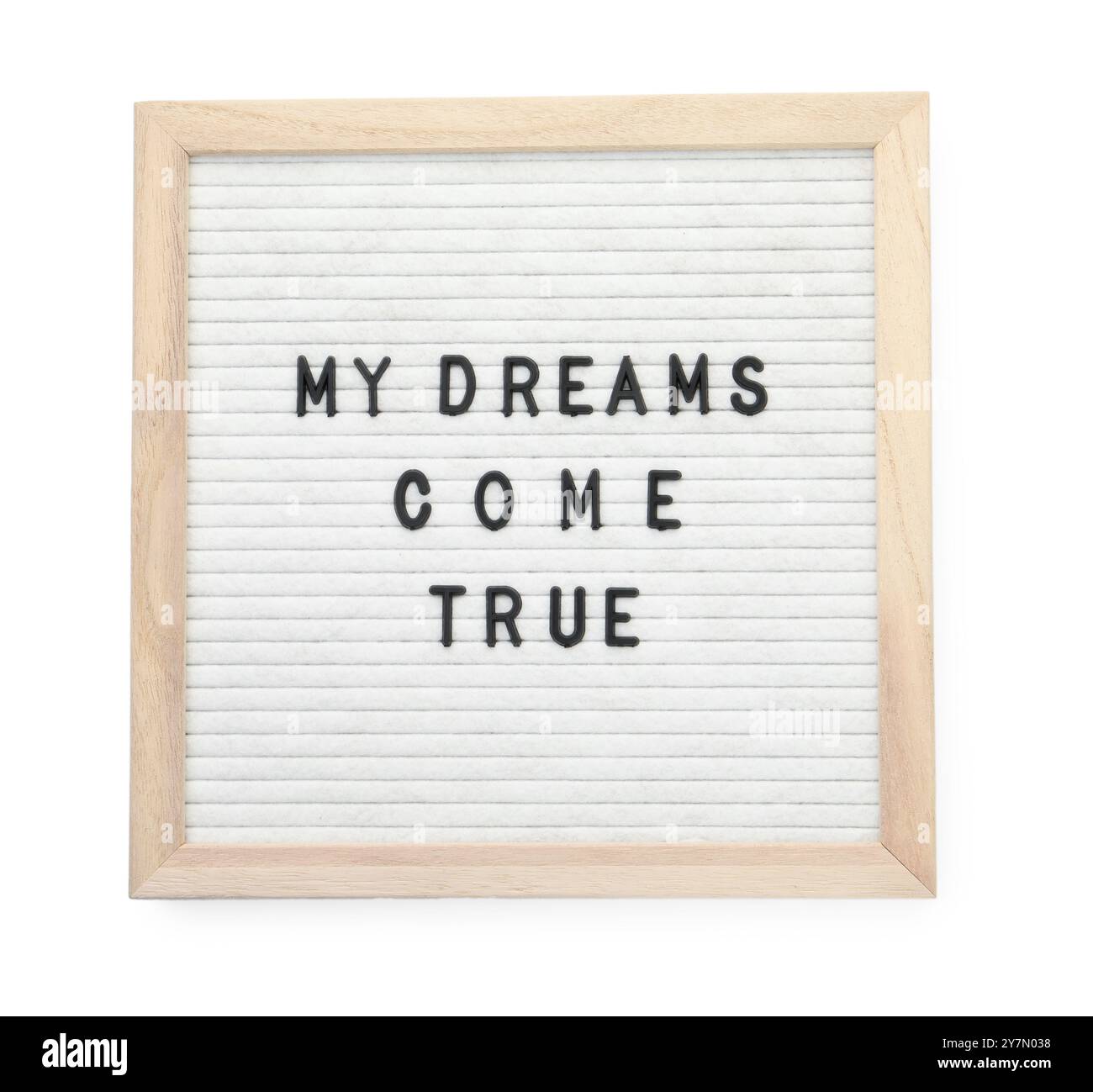 Brieftafel mit Phrase meine Träume werden wahr auf weißem Hintergrund, Draufsicht Stockfoto