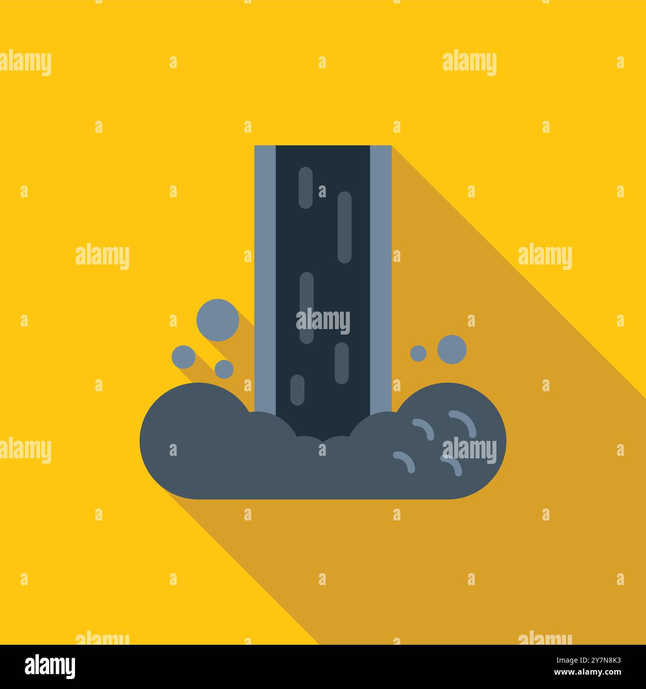 Einfaches flaches Design, das Symbol eines Wasserfalls, der eine Klippe hinunter in einen Wasserpool stürzt Stock Vektor