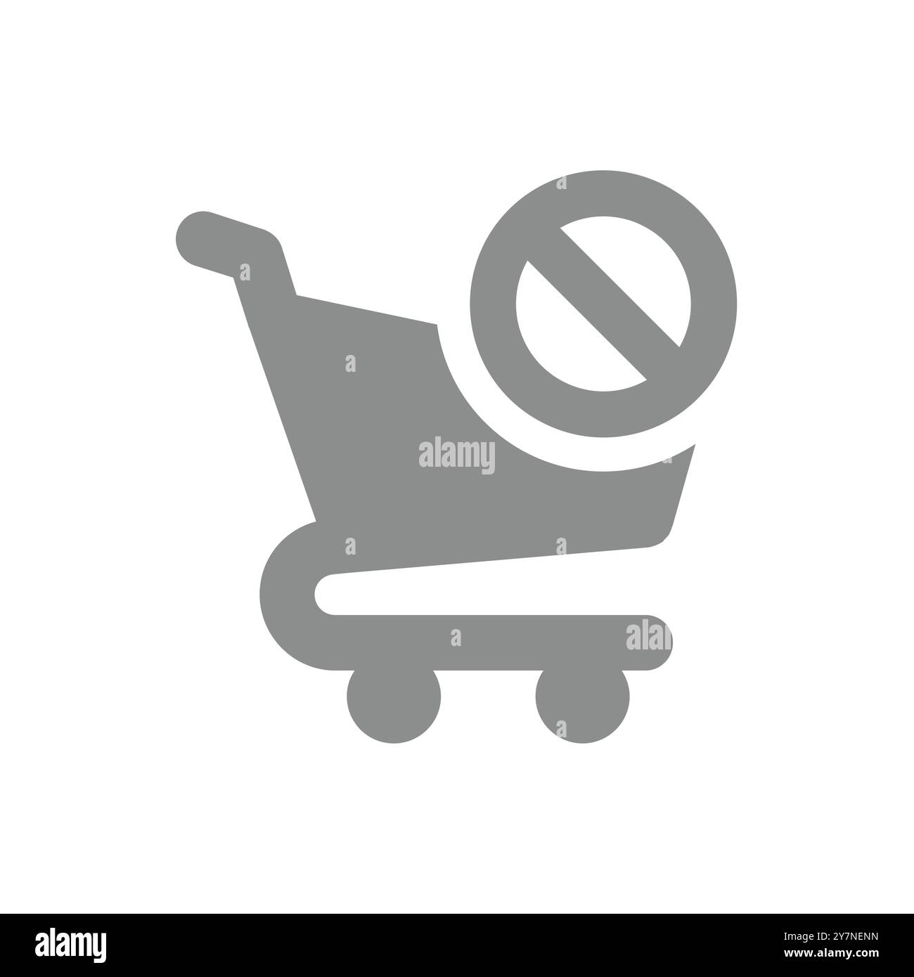 Produkt nicht verfügbar, Warenkorb und Verbotsschild. Symbol „nicht bereit“ oder „Vektor fehlt“. Stock Vektor