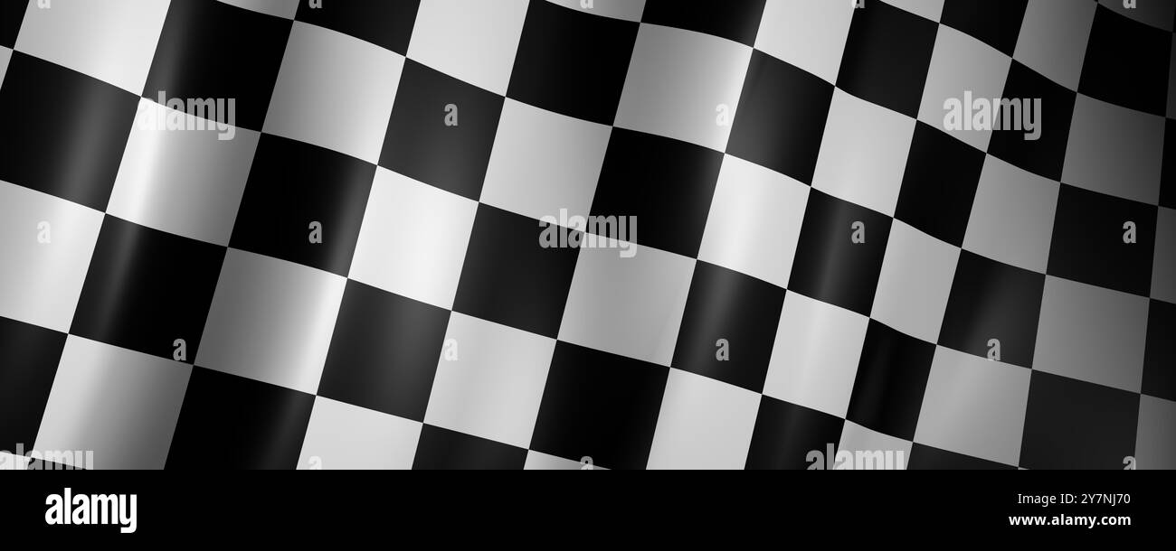 Rennfahne. Schwarz-weiß. Checkered-Flag. 3D-Abbildung. Stockfoto