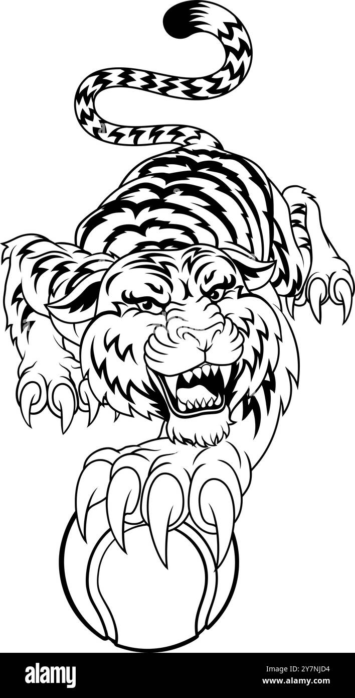 Tiger Tennis Ball Tiersport Team Maskottchen Stock Vektor