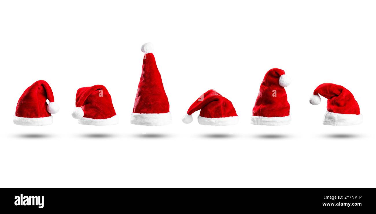Santa hat in verschiedenen Stilen isoliert auf weiß Stockfoto