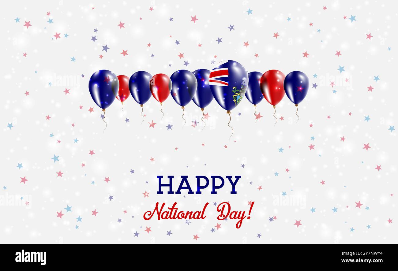 Pitcairn Unabhängigkeitstag Funkelndes Patriotisches Poster. Ballonreihe in den Farben der Pitcairn-Islander-Flagge. Grußkarte mit Nationalflaggen, Konf Stock Vektor
