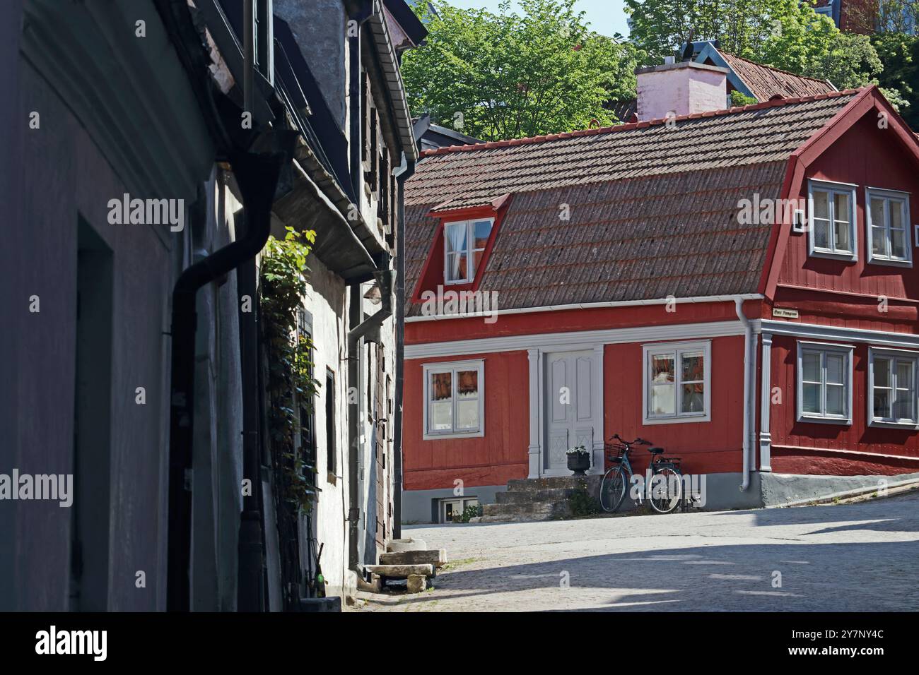 Blick auf die Nedre Finnguard Street, Visby Stockfoto