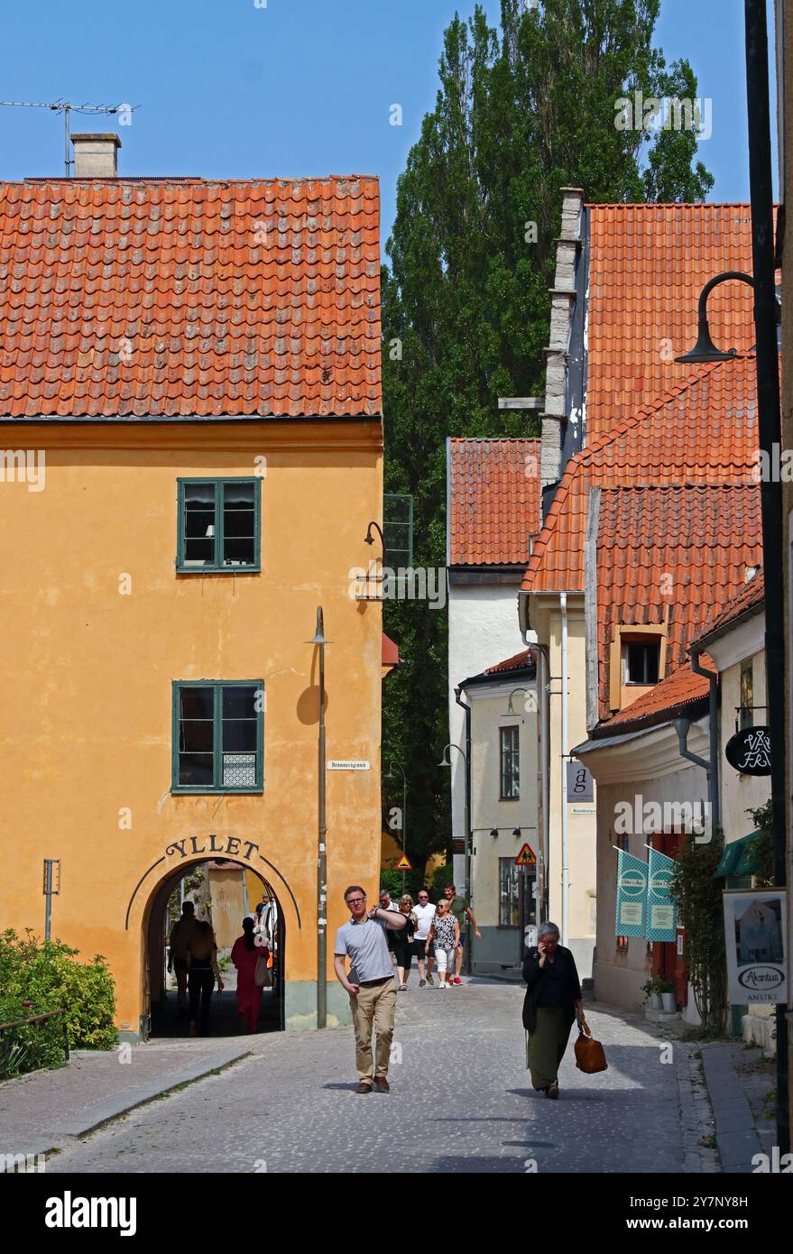 Blick auf die Hansgatan Street, Visby, Gotland, Schweden Stockfoto
