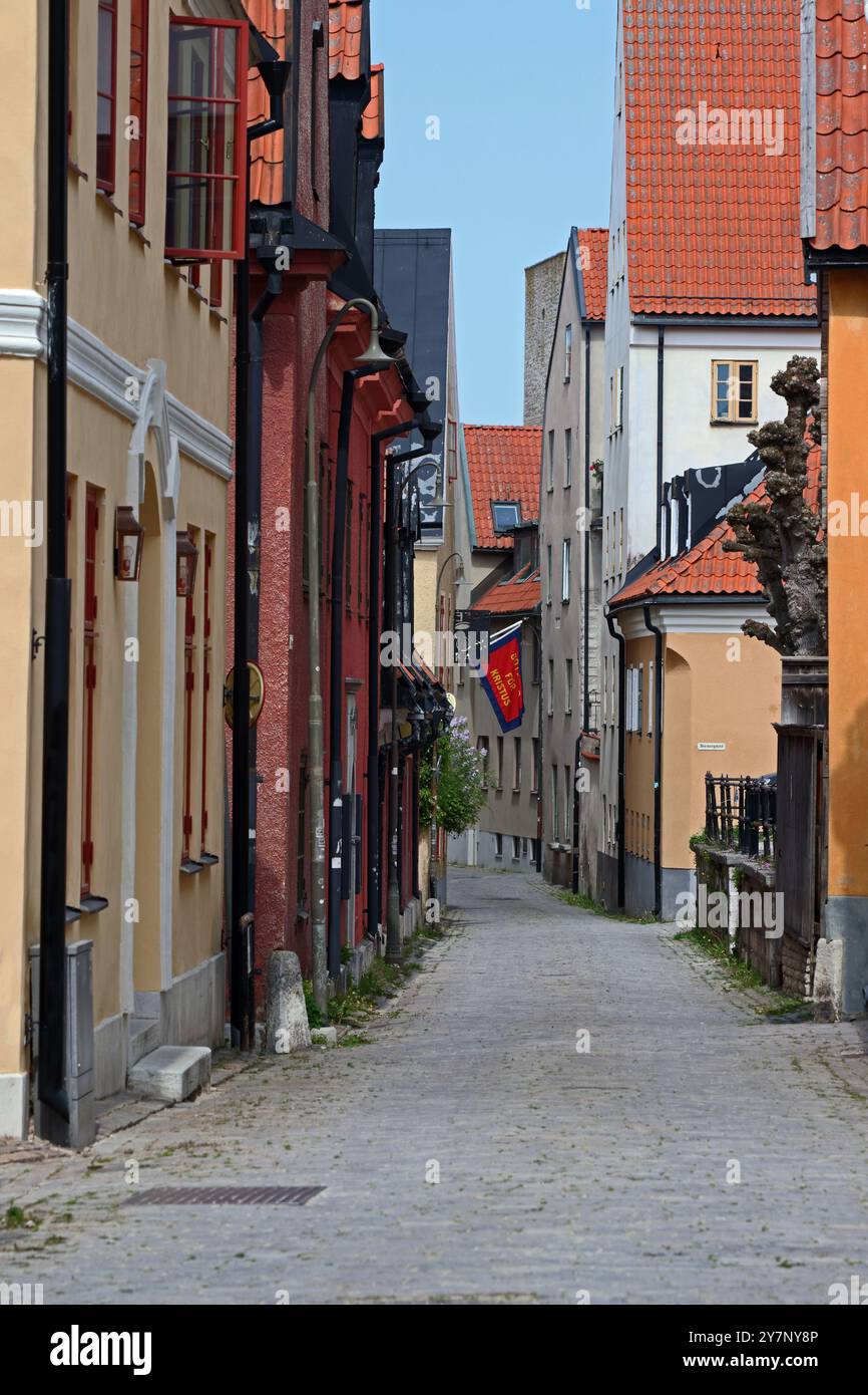 Blick auf die Hansgatan Street, Visby, Gotland, Schweden Stockfoto