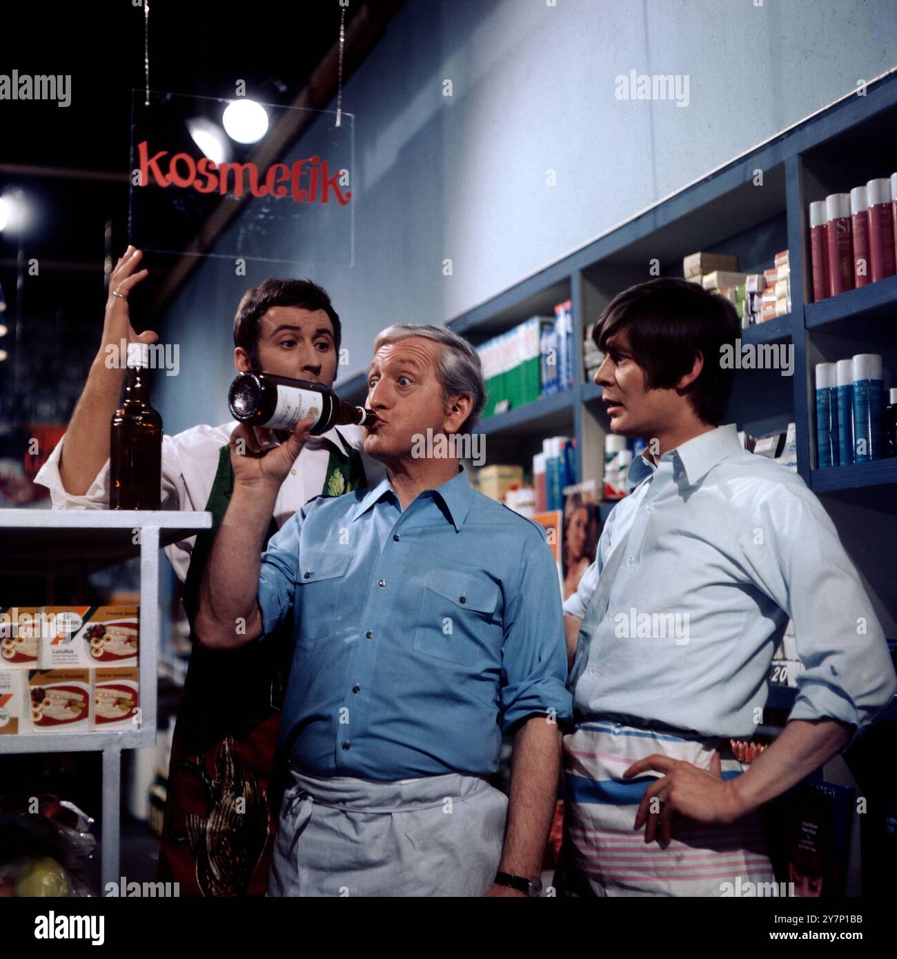 Die vier von der Klangstelle, ZDF Mini-Serie 1969, Musik und Comedy, Folge 1: Ein Drugstore wird eröffnet, Szene: Günther Frank, Gunther Philipp, Louis Neefs Stockfoto