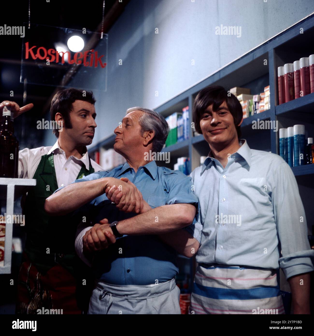Die vier von der Klangstelle, ZDF Mini-Serie 1969, Musik und Comedy, Folge 1: Ein Drugstore wird eröffnet, Szene: Günther Frank, Gunther Philipp, Louis Neefs Stockfoto