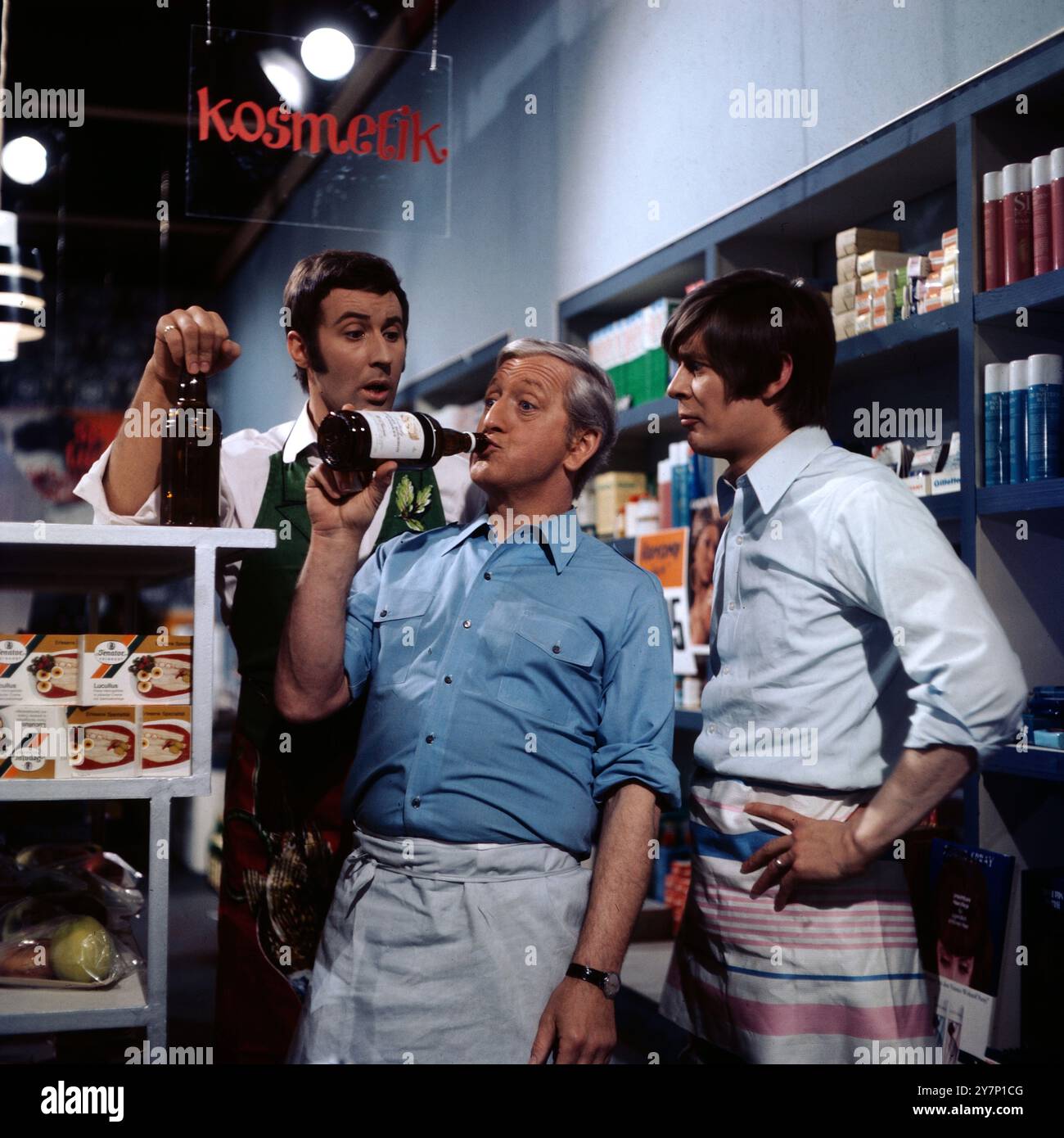 Die vier von der Klangstelle, ZDF Mini-Serie 1969, Musik und Comedy, Folge 1: Ein Drugstore wird eröffnet, Szene: Günther Frank, Gunther Philipp, Louis Neefs Stockfoto