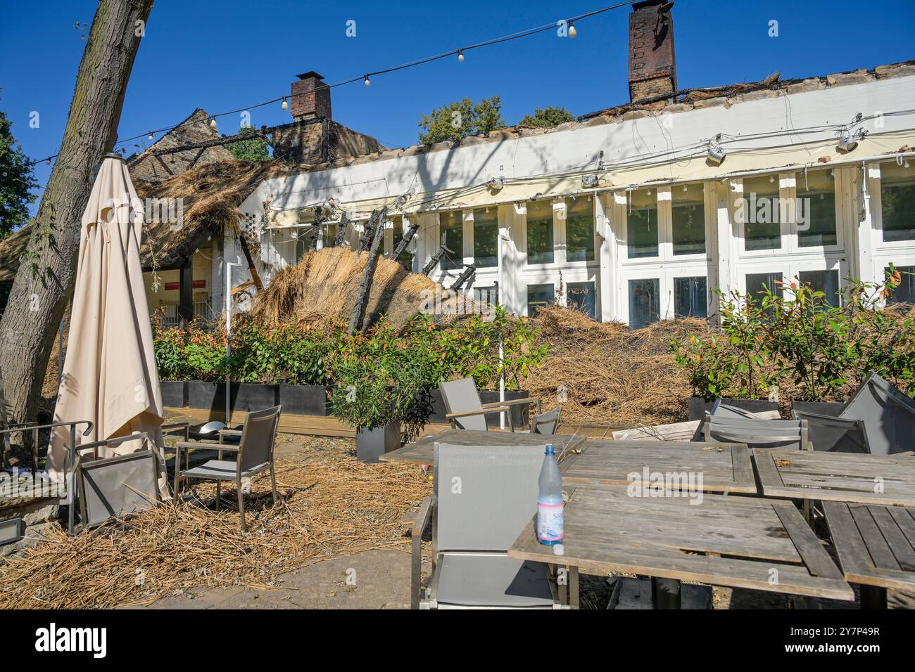 Ruine, ausgebranntes Teehaus, Englischer Garten, Park, großer Tiergarten, Tiergarten, Mitte, Berlin, Deutschland, Ruine, ausgebranntes Teehaus, englischer Garte Stockfoto