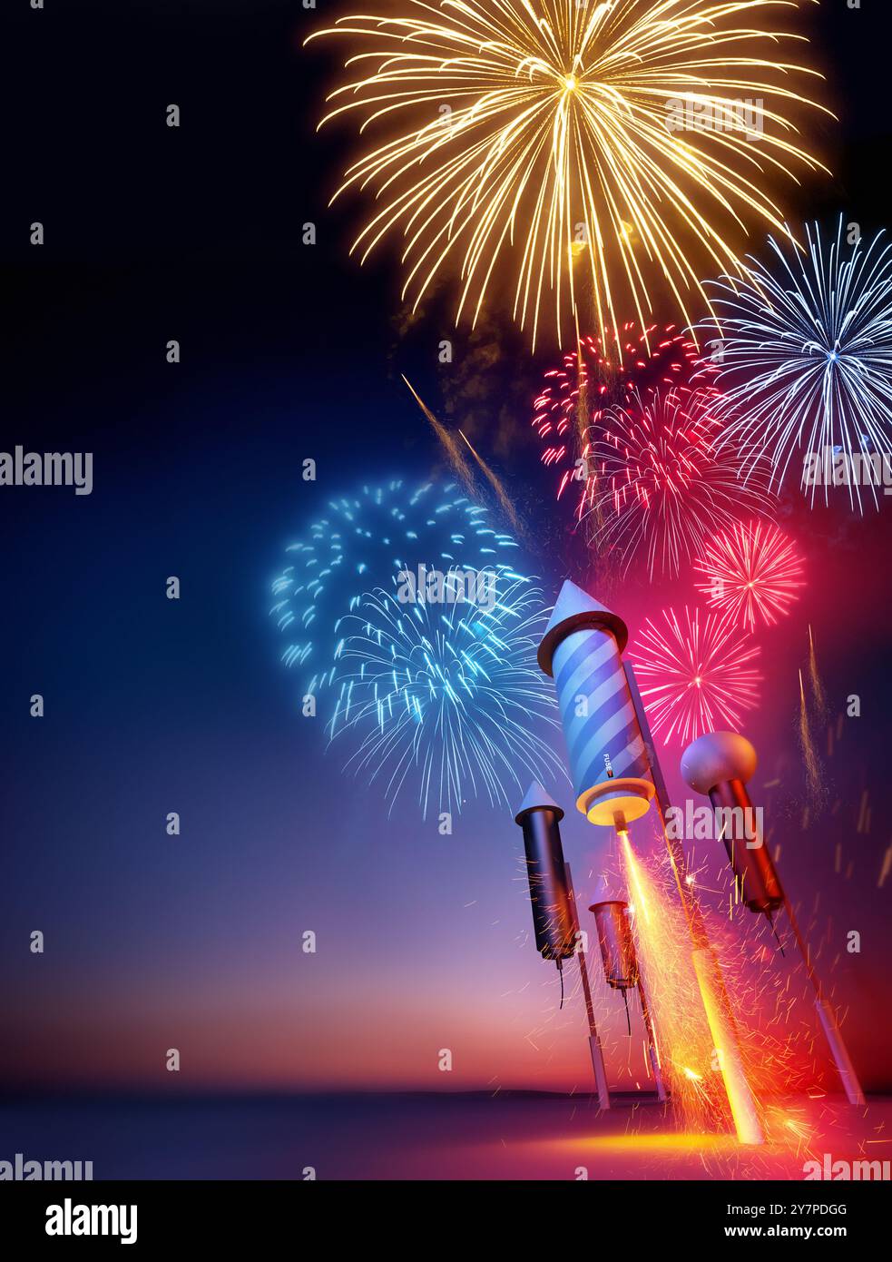 Feuerwerk-Party-Feierlichkeiten in schönen Farben. Abbildung der Komposition Stockfoto