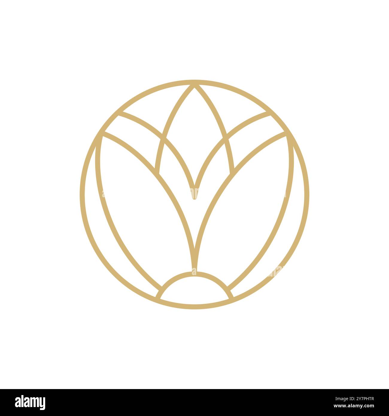 Einfache Lotosblume mit runder Linie. Emblem-Pflanze im kreisförmigen linearen Stil. Abstrakte Vektor-Abzeichen für Design von natürlichen Produkten, Blumengeschäft Stock Vektor